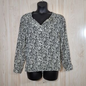 LOFT Off-white & Black Animal Print Blouse Top Sz Lg